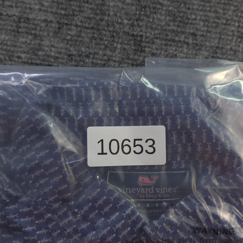 Vineyard Vines Slim Fit Murray Shirt Large Blue Fish Bones Geometric Long Sleeve - Picture 8 of 8
